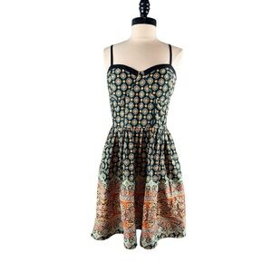 American Rag Black and Orange Patterned Mini Dress Size large